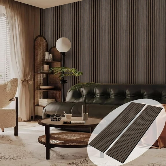 2 PCS Wood Slat Wall Panels 11.8" W x 94.5" L 3D Peel and Stick Acoustic Soundproof Panels for DIY Noise Reducing Feature Wall, Black