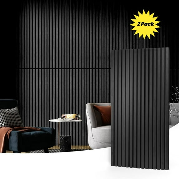 Wood Panels for Wall Slat Wall Panels, 2PC Wood Slat Acoustic Panels for Wall and Ceiling - 3D Fluted Sound Absorbing Panel with Three Sides Fully Wrapped on Wood Finish, Wall Art -45.27''X23.62''