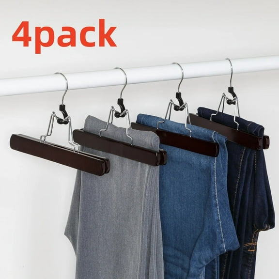 Wood Pant Clamp Clothes Hangers,Cherry Finish,4-Pack