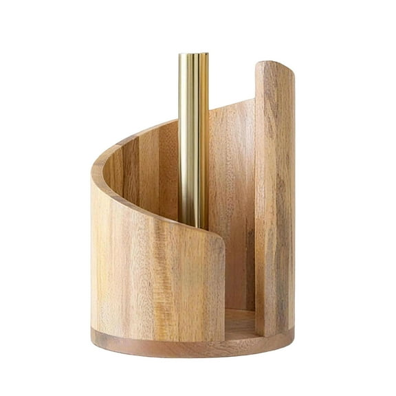 Wood Paper Towel Holder Countertop Stand with Iron Frame & Weighted Round Base | One-Handed Tear for Kitchen or Bathroom | Fits Standard Jumbo & Select-a-Size Rolls