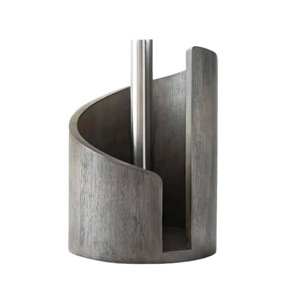 Wood Paper Towel Holder Countertop with Iron Stand for One Handed Tear in Kitchen Bath