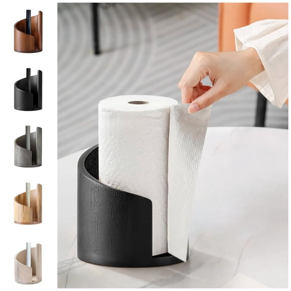 Wood Paper Towel Holder Countertop Vertical Tissue Holder Rack for One Handed Tear in Kitchen Bath Living Room Bedroom Home Decoration