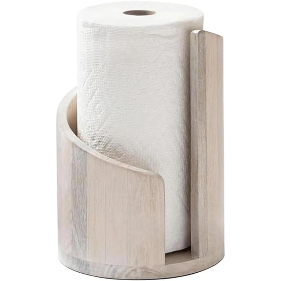 Wood Paper Towel Holder with Iron Base, One-Handed Operation Countertop Stand for Jumbo, Regular & Large Rolls, Stable Portable Design for Kitchen, Outdoor & Home Decor