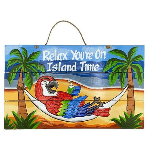 Wood Parrot Relax You're On Island Time Sign