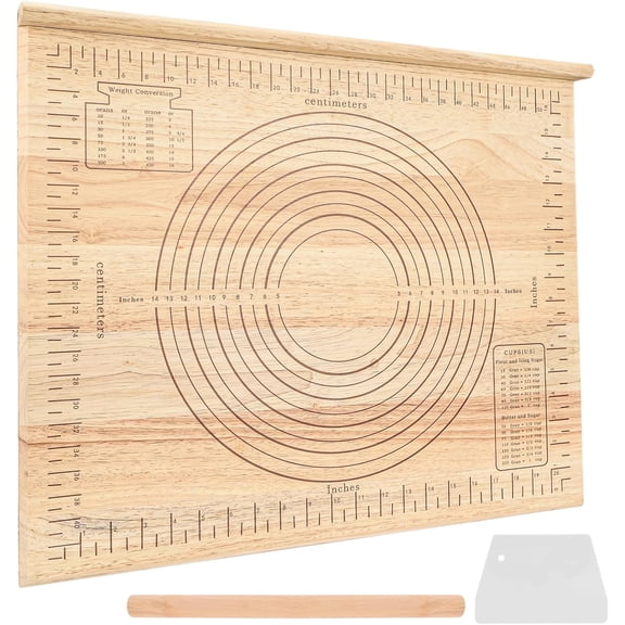 Wood Pastry Board with Measurements|Extra Large 24"x20"|Include Kneading Board,Rolling Pin,Dough Cutter|Multi-Functional Dough Board Set for Pie Mrusts, Pizzas, or Slicing Vegetables
