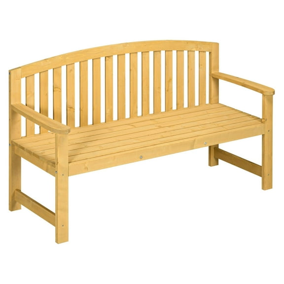 Wood Patio Bench 2-Seater Outdoor, 56" Slatted Garden Bench with Backrest & Armrests, Natural Fir Wood Bench for Porch, Backyard, Deck