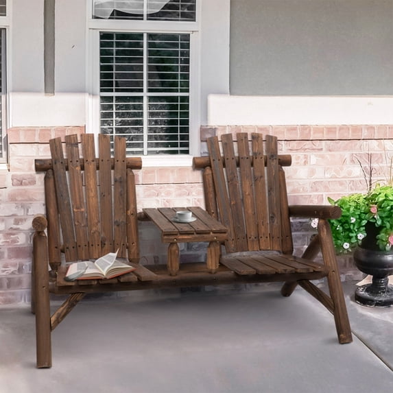Wood Patio Bench,Garden Bench with Center Coffee Table,Adirondack Chair Patio Chairs for Garden Balcony Patio Backyard