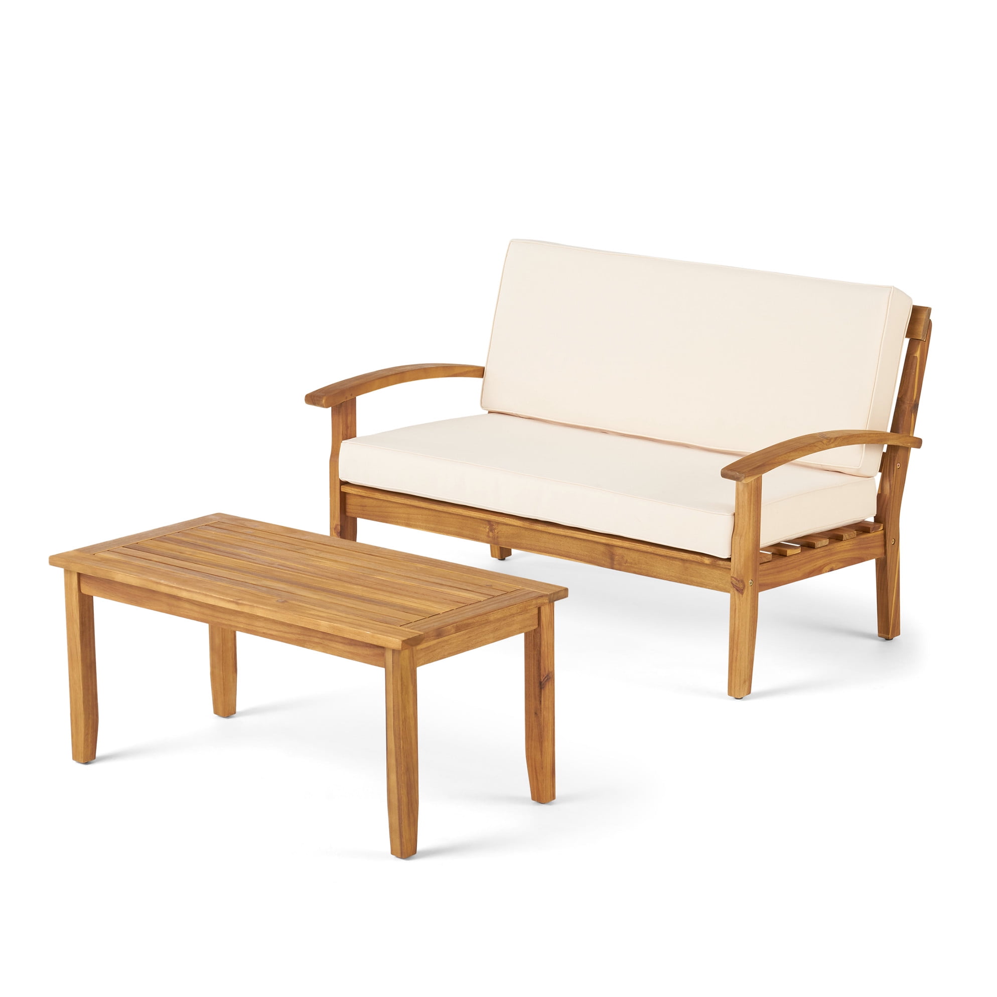 Wood Patio Furniture - Love Seat And Coffee Table, Color, Water- Cushions For Longevity Cushioned & Craftsmanship, Luxurious Outdoor Relaxation Area, 51 X 32.5 31.25 In