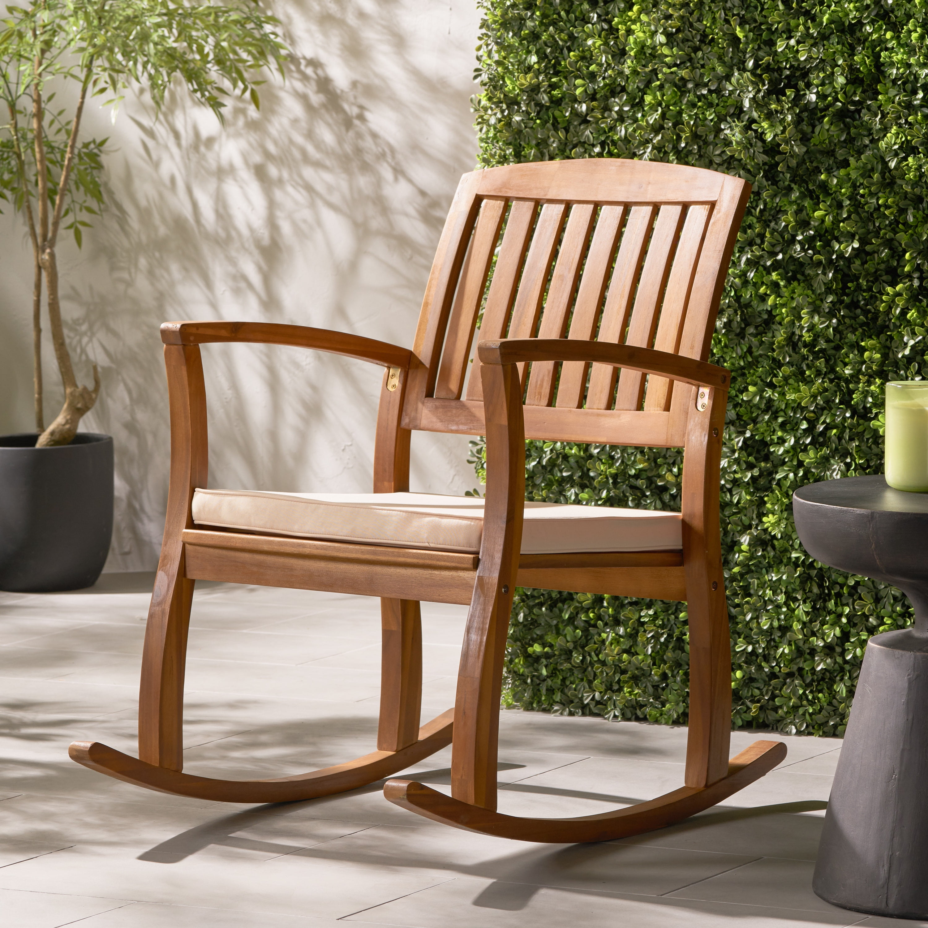 Wood Patio Outdoor Rocking Chair with cushions for Garden, Lawn, Backyard, Pool