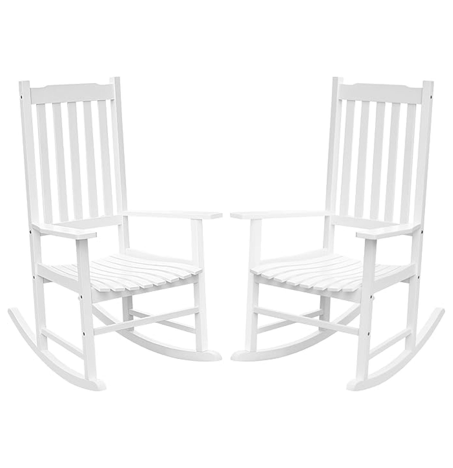 Wood Patio Rocking Chair Set of 2, High Back and Widen Armrest for ...