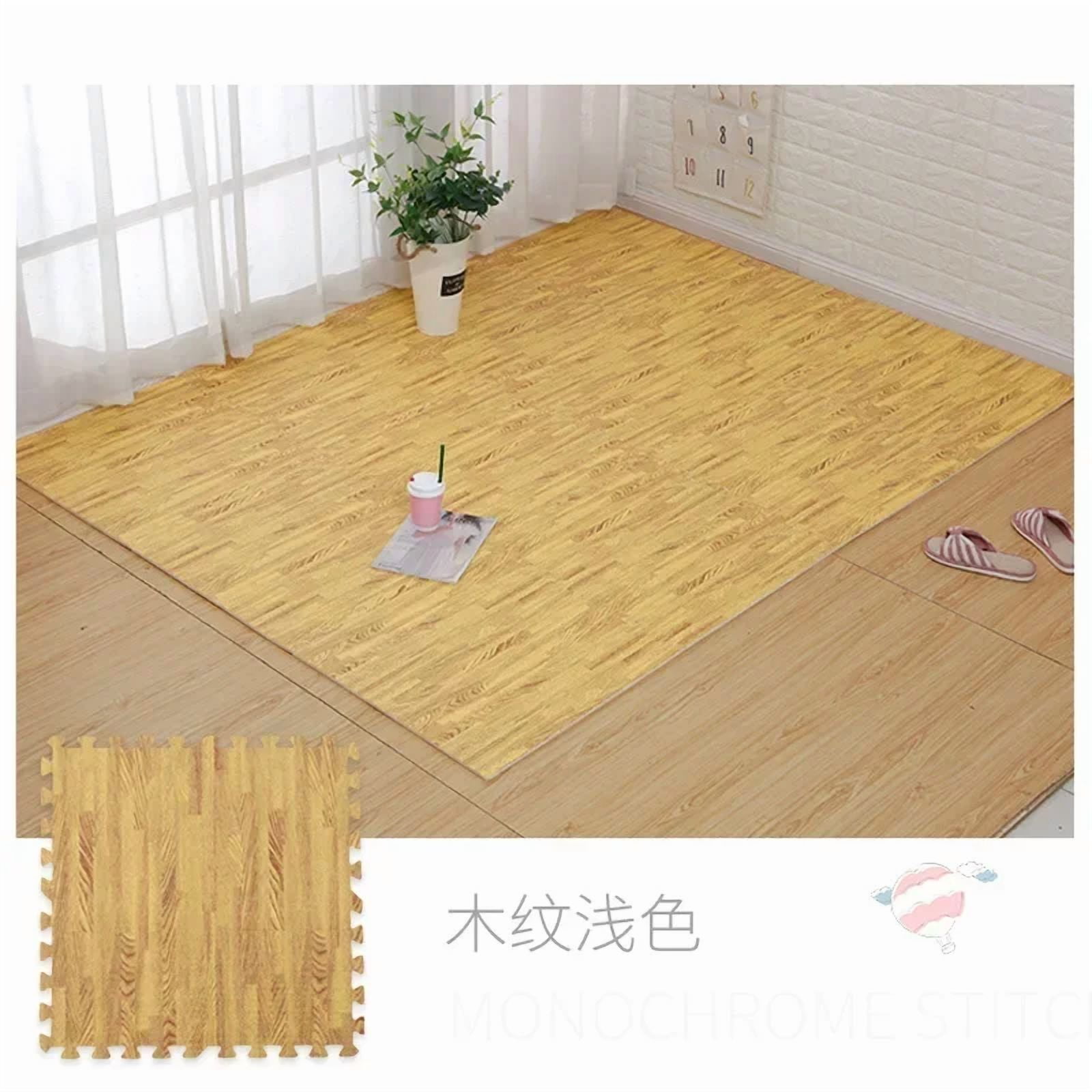Wood Pattern Flooring Square Puzzle Living Room Rug Waterproof and Non-slip Stitching Mat Baby Sports Play Mat Decorative Carpet