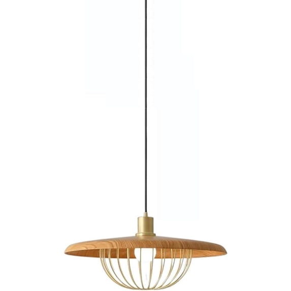 Wood Pattern Metal Cage Pendant Lighting for Kitchen Island, Nordic Style Farmhouse Pendant Light Fixture, Single Industrial Rustic Pendant Lamp, Simple Pendant Light for Dining Room