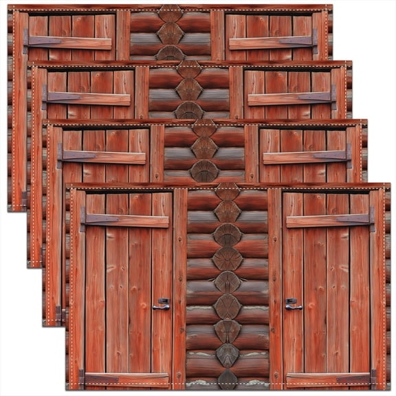 Wood Pattern Placemats Set of 4 Log Cabin Table Mats for Party Kitchen Dining Decoration Rustic Place Mat for Table Holiday Decor Indoor Outdoor 18"x12" Non-Slip Washable Wood Texture