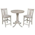 thumbnail image 1 of Wood Pedestal Counter Table and 2 San Remo Stools in Washed Gray Taupe- Set of 3, 1 of 3