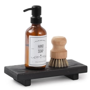 Wood Pedestal Stand, Farmhouse Wood Riser, Display Stool for Bathroom Kitchen Sink, Soap Tray, Candle Plant Tray, Counter Decor, Modern Rustic Soap Bottles Decorative Stand (Ebony)