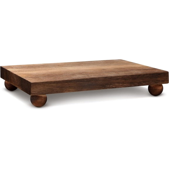 Wood Pedestal Stand Kitchen Soap Tray Farmhouse Wooden Riser Stand for Kitchen Bathroom Counter Table Decor Plant Vases Display(Classic,Dark Brown,12 x 7 Inch)