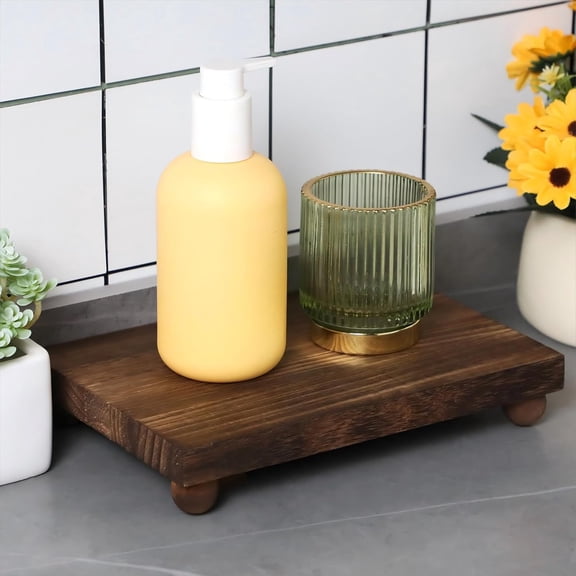 Wood Pedestal Stand Kitchen Soap Tray Farmhouse Wooden Riser Stand for Counter Table Decor Plant Candle Vases Display