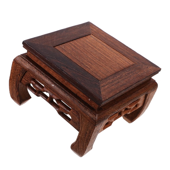 Brown Wood Pedestal Stand for Teapot Display with Fluorescent Label Signs, Decorative and