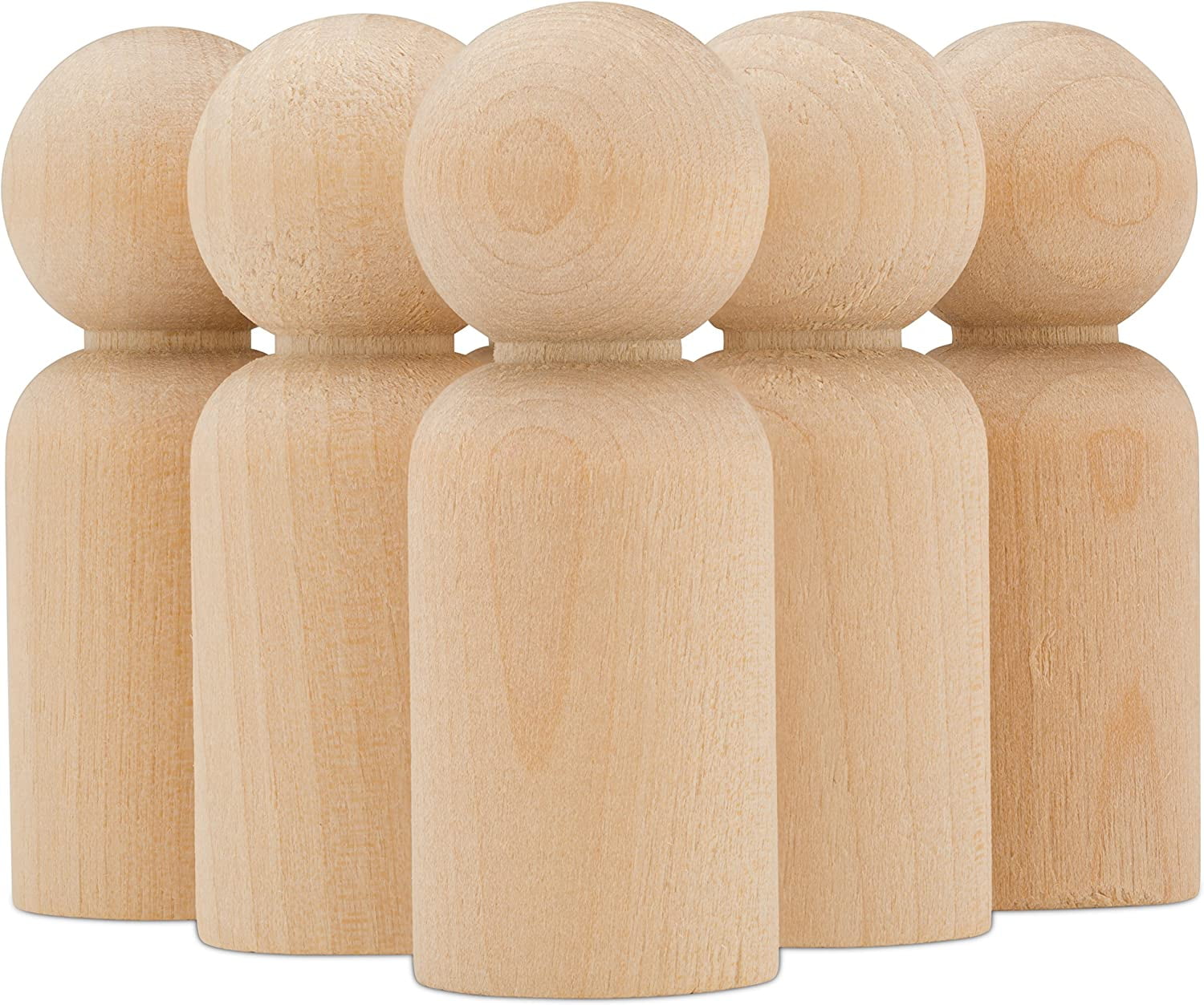 Large Wood Peg Dolls 5-1/2 inch, Mom/Angel Shape Peg People, Pack of 5 Birch Unfinished Wooden Dolls to Paint, by Woodpeckers