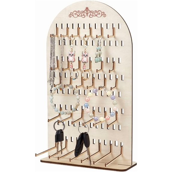 Wood Pegboard Display Stand with 78 Hooks Large Jewelry Holder Organizer Arch Shaped Wooden Earring Displays Rack