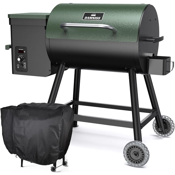 Wood Pellet Grill & Smoker 8-in-1 Pellet Grill with Automatic Temperature Control, & Rain Cover 456 Sq in Area for Backyard Camping Outdoor