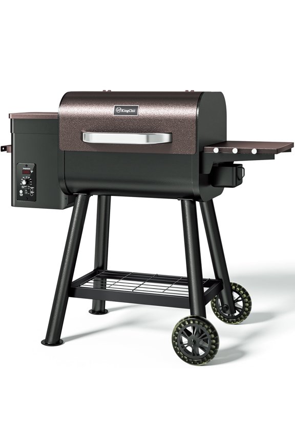 Pellet Grill Smoker with Side Shelf, 456 SQ.IN Grill with PID Temperature Control for Outdoor Cooking, BBQ Camping and Patio, Brown