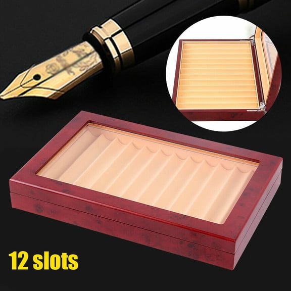 Wood Pen Display Box Organizer 12 Slots Box Pen Storage With Transparent Window