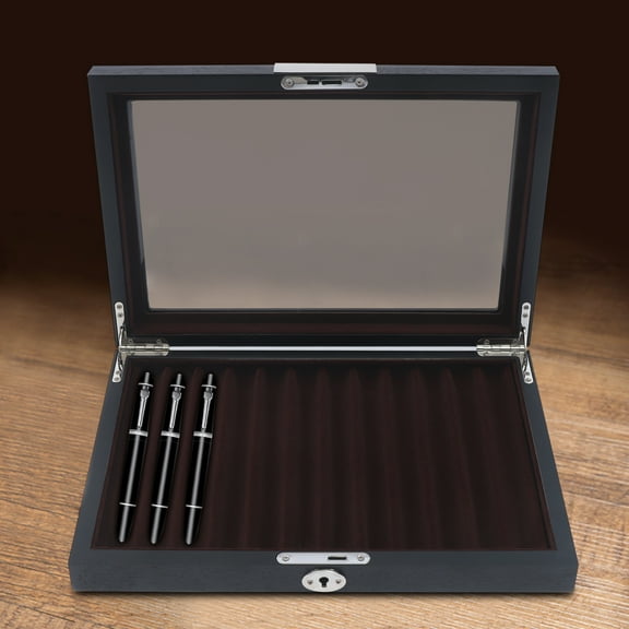 Wood Pen Storage Box Fountain Pen Display Case Organizer With Key Gift 12 Slots for Holding Any Pen