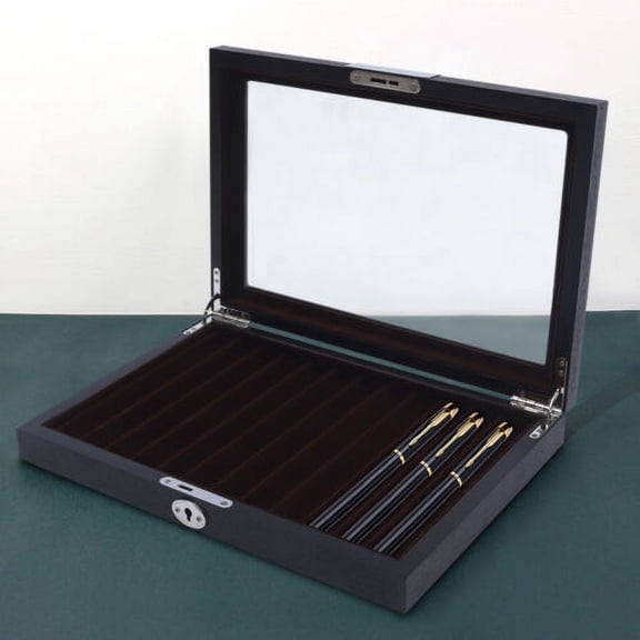 Wood Pen Storage Box Fountain Pen Display Case Organizer With Key Gift 12 Slots