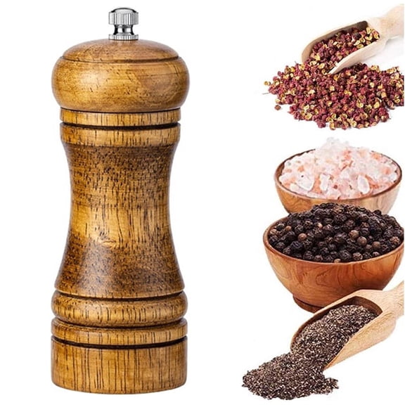 Wood Pepper Grinder Adjustable Ceramic Core Refillable Salt Mill (brown )