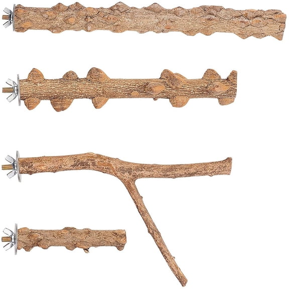Wood Perch Bird Platform Parrot Stand Playground Cage Accessories for Small Anminals Conure Exercise Toy BurlyWood 11.8~31x2.3~4cm 4pcs/set for DIY