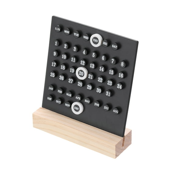 Wood Perpetual Calendar Acrylic Wooden Base Handmade DIY Calendar Stand Office Home Decoration Desktop Month Week Date Display (Black 1Pcs)