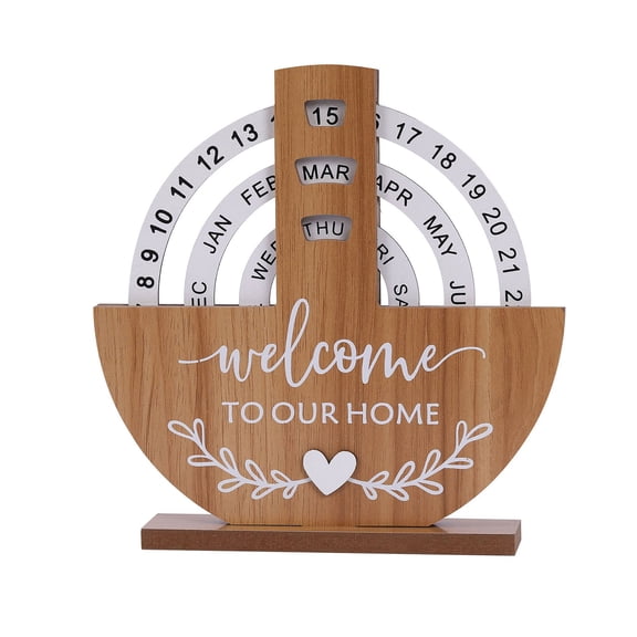 Wood Perpetual Calendar Desk Display - Wooden Rotating Date Wheel Display, Reusable Block Desktop Calendar Stand for Home Office Decor, 7.87 Inches Height(Mushroom Shape)