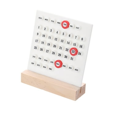 Wood Perpetual Calendar, Desktop Acrylic Calendar Stand Month Week Date Display for Desk Shop, White
