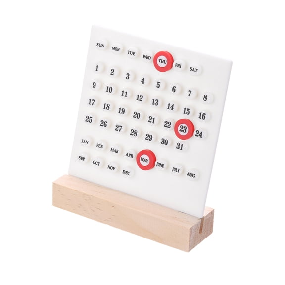 Wood Perpetual Calendar, Desktop Acrylic Calendar Stand Month Week Date Display for Desk Shop, White