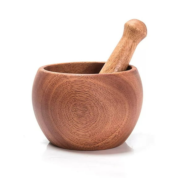Wood Pestle and Mortar Bowl Set Mixing Bowl Garlic Pepper Press Mincer Grinder Chopper Crusher Kitchen Tool, Natural Pear Blossom Wood