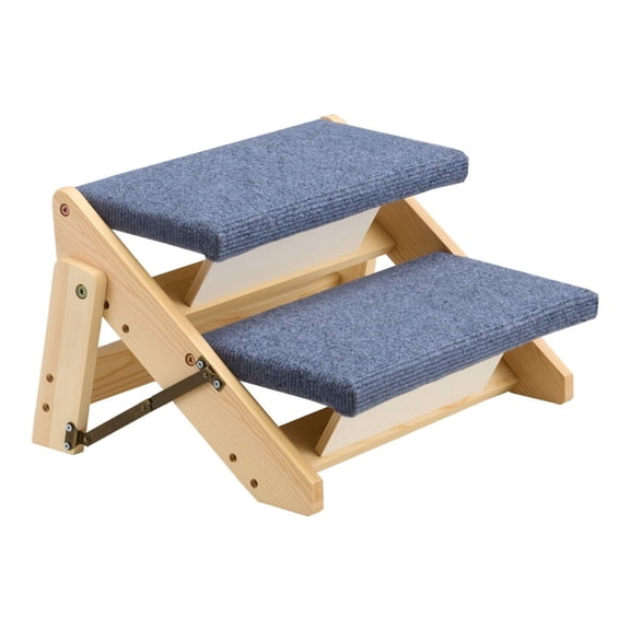 Wood Pet Stairs 2-Step, Dog Stairs for Bed, Sofa & Car, 110lbs Capacity, Foldable, Stable Cat Step Ladder for Small Medium Large Pets