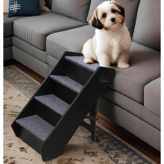 Wood Pet Stairs Non-Slip - Foldable 4 Levels Dog Stairs & Ramp for Beds and Cars - Portable Dog/Cat Ladder