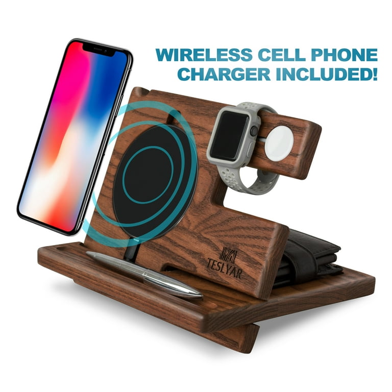 Wood Phone Docking Station Ash Key Holder Wallet Stand Watch