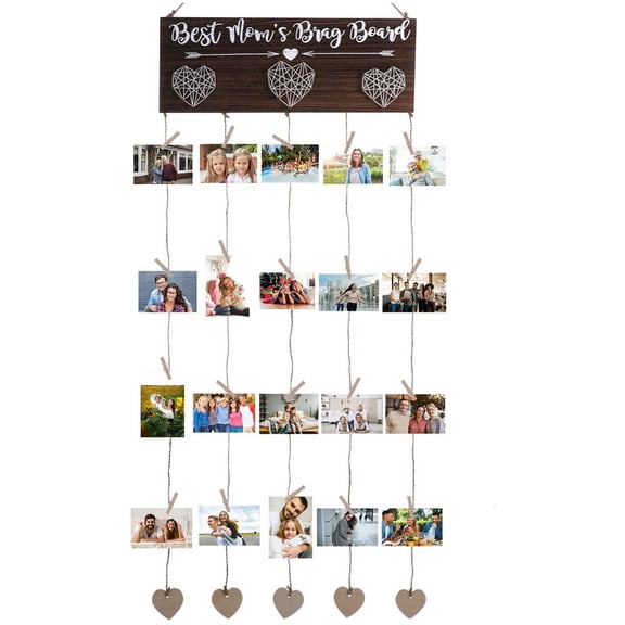 Wood Photo Display Board with 20 Clips, DIY Picture Holder for Home Decor, Multi Picture Hanging Frame
