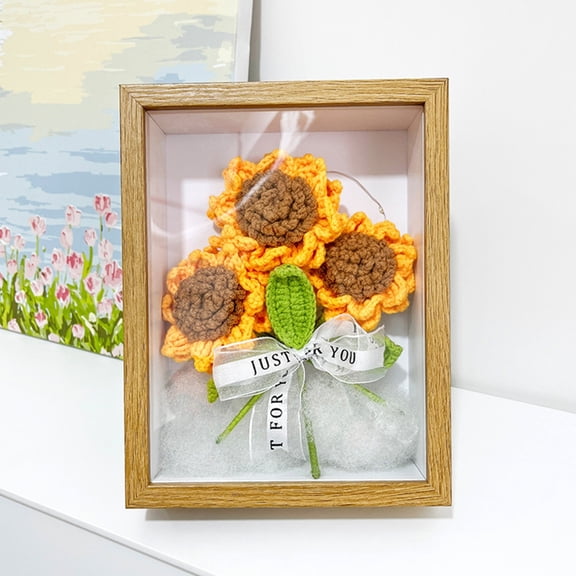 Wood Photo Frame Crochet Sunflower Knitted Outdoor Garden Yard Supplies