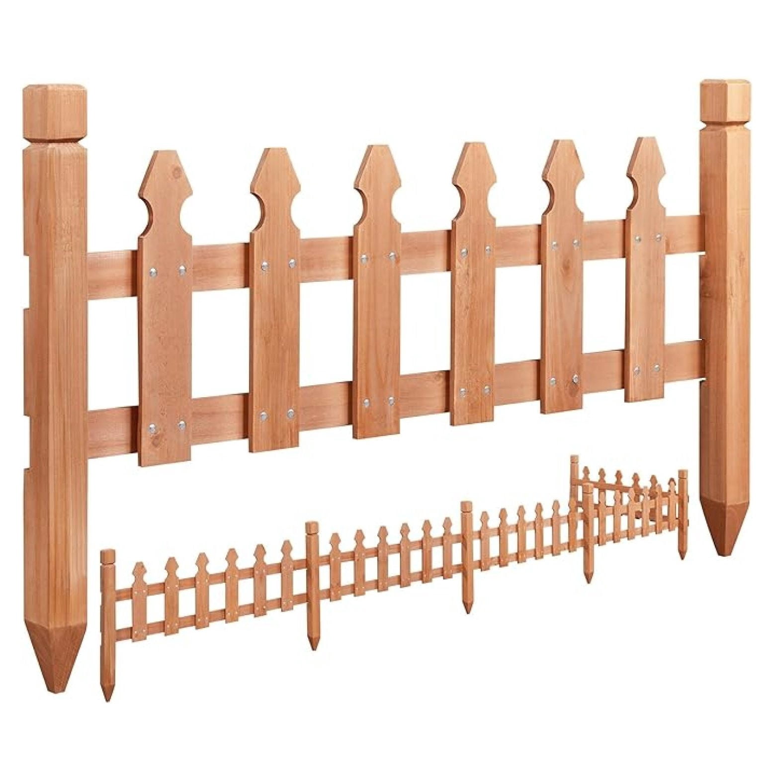 Wood Picket Garden Fence Edging Fencing Garden Yard Border Edging Panels Posts Flower Plants Pool Fences-177.5 in