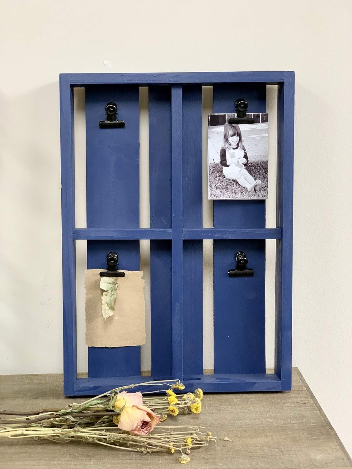 Wood Picture Frame With 4 Metal Photo ClipsSculptural Frames Or Photo