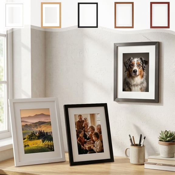 Wood Picture Frames In 5 Colors with Matching Black White Card Mats,8*10in,Empty Decor Frame for Wall Hanging, Tabletop, Photo Display and DIY Puzzle Craft