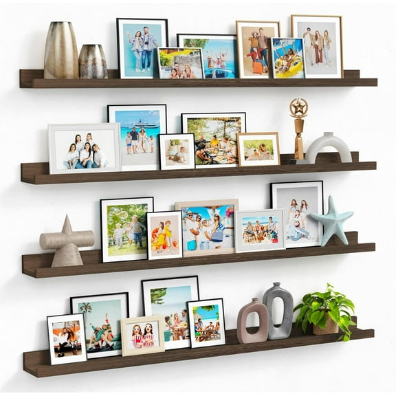 Wood Picture Ledge Shelf 4-Pack 48 Inch Long Rustic Brown Floating Shelf with Lip
