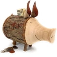 thumbnail image 1 of Wood Piggy Bank - Pig Figurine Coin Holder for Girls & Boys - Wooden Saving Money Box, 1 of 7