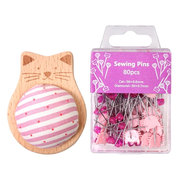 Wood Pin Cushion with 80 Straight Sewing Pin for Dressmaking Needlework Quilting