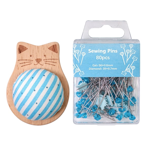 Wood Pin Cushion with 80 Straight Sewing Pin for Dressmaking Needlework Quilting