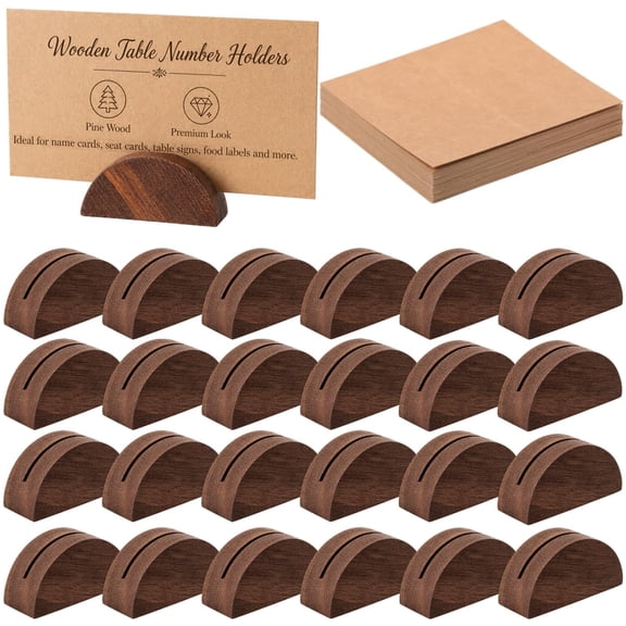 Wood Place Card Holder 5/12/24/50 Pcs, Pine Wood Table Number Holders with Tented Cards, Semicircular Design Place Card Holders for Photo Menu Cafe Home Wedding Birthday Party
