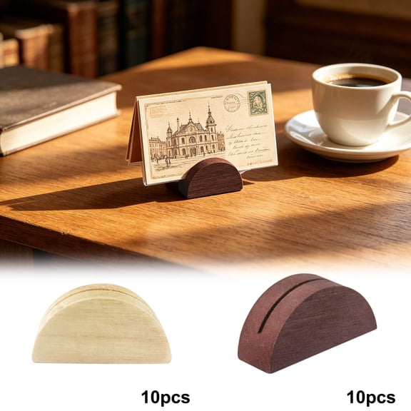 Wood Place Card Holder, Pine Wood Table Number Holders with Tented Cards, Semicircular Design Place Card Holders for Photo Menu Cafe Home Wedding Birthday Party